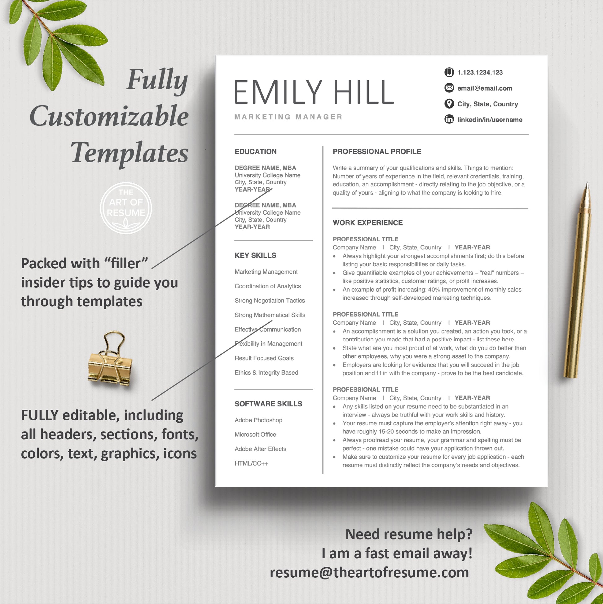 One-Page Simple Resume Design Template Bundle, Instant Download Bundle for Google Docs, Apple Pages, Microsoft Word, Mac and PC | The Art of Resume