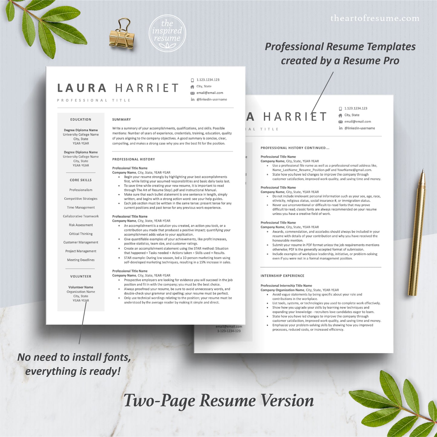 The Art of Resume Templates | Two Page Modern Executive Resume CV Template | Curriculum Vitae Maker Free 