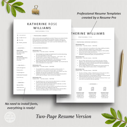 The Art of Resume Templates | Two Page Simple Professional Modern Executive Resume CV Template | Curriculum Vitae