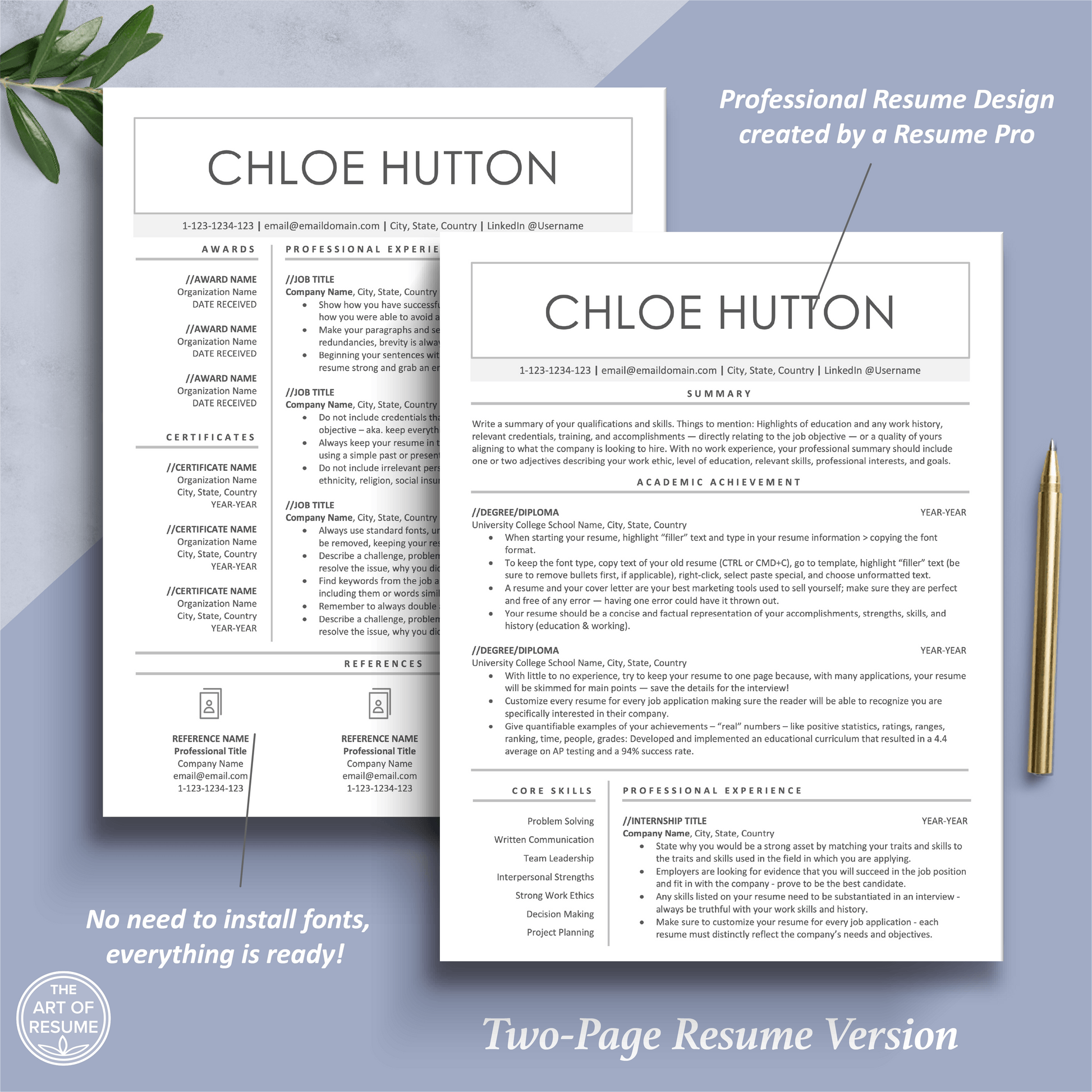 The Art of Resume Template | Two-Page Resume CV Format