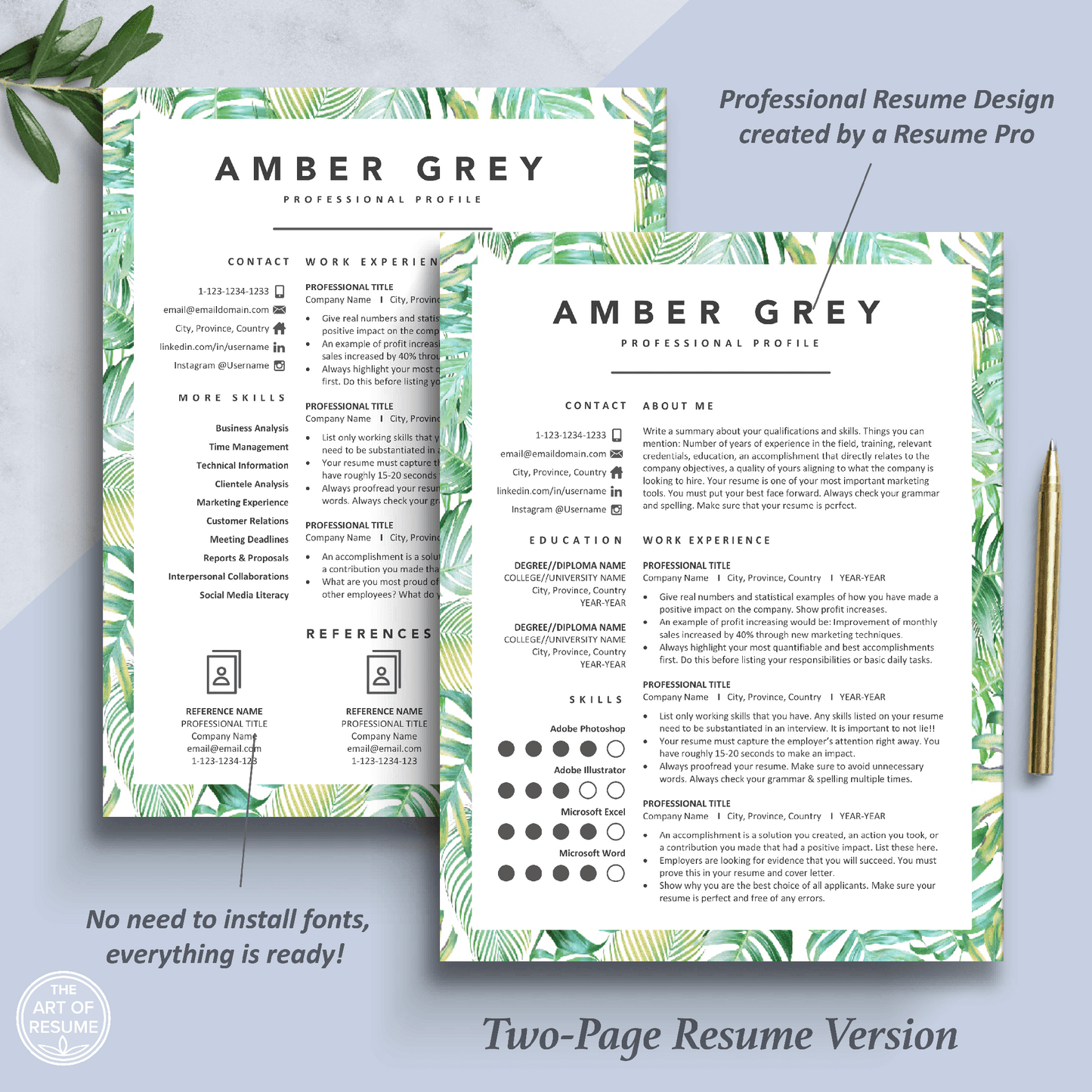 Creative CV Template Bundle | Floral Green Resume [Free Cover Letter] - The Art of Resume