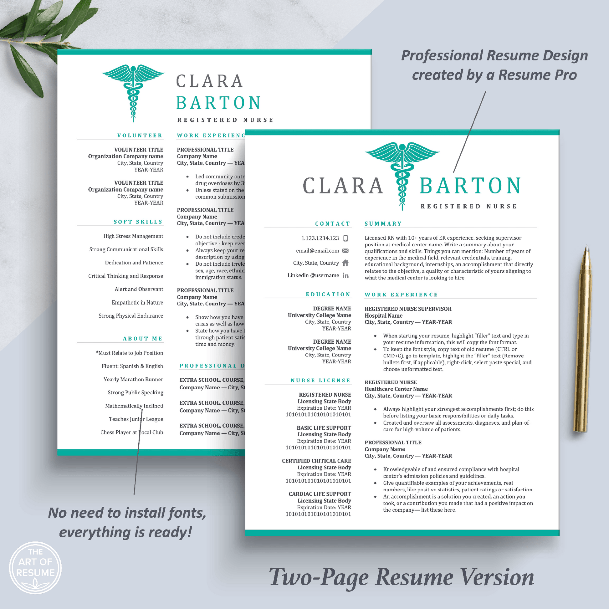 The Art of Resume Templates | Two Page Professional Nurse Doctor Medical Executive Resume CV Template | Curriculum Vitae