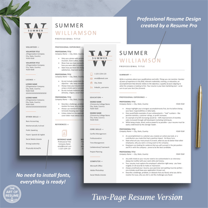 The Art of Resume Templates | Two Page Professional Pink and Grey Executive Resume CV Template | Curriculum Vitae