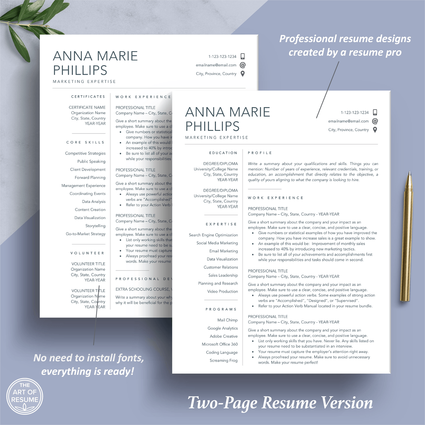 The Art of Resume Templates | One Page Professional Simple Clean Minimalist Resume CV Design Template Maker | Curriculum Vitae