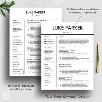 The Art of Resume Template | 2 Page Student Resume Template Version