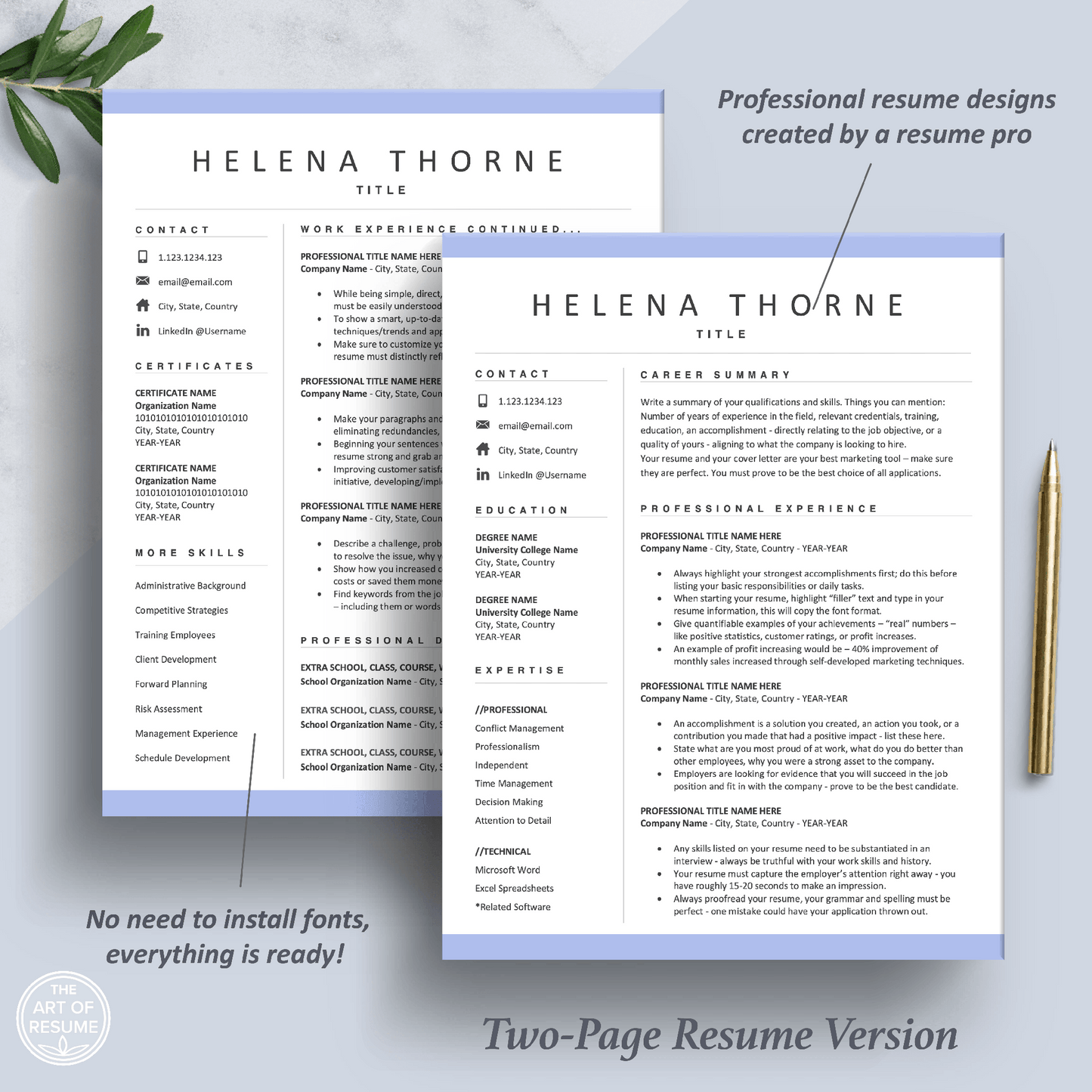 The Art of Resume Templates | Two Page Professional Executive Resume CV Template | Curriculum Vitae