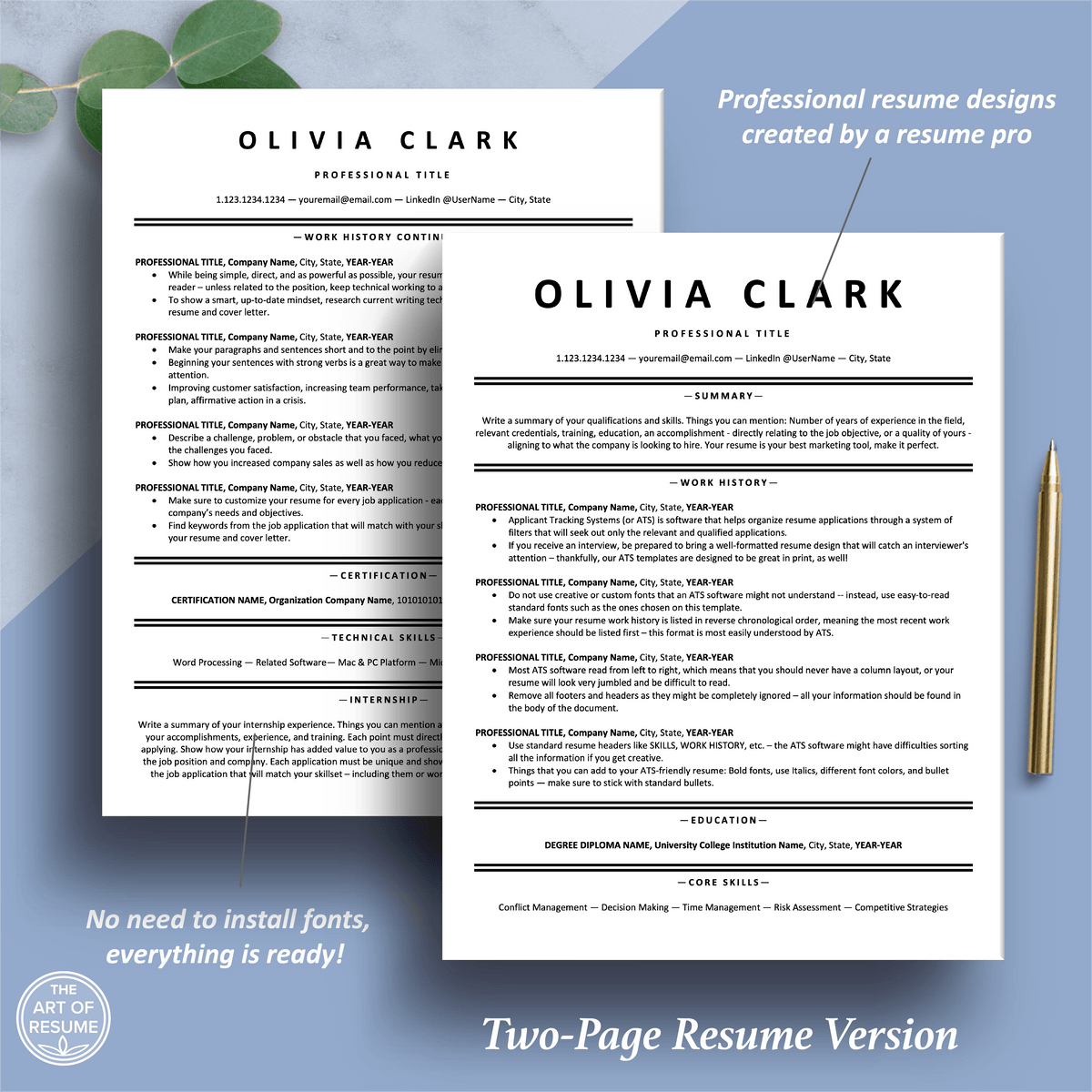 ATS Friendly Resume Template Bundle | Free Resume Writing Guide – The ...