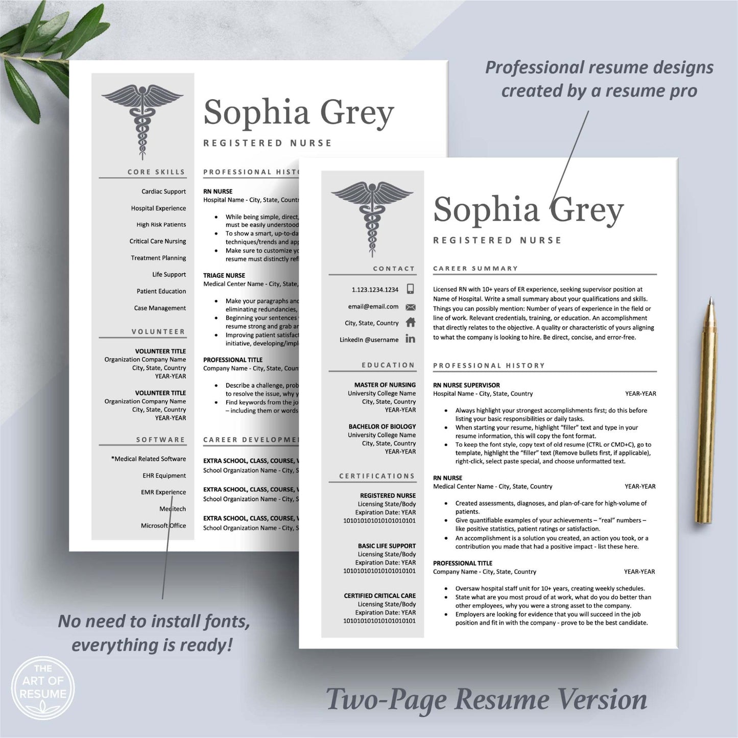 The Art of Resume Templates | Two Page Medical, Nurse, Doctor Executive Resume CV Template | Curriculum Vitae