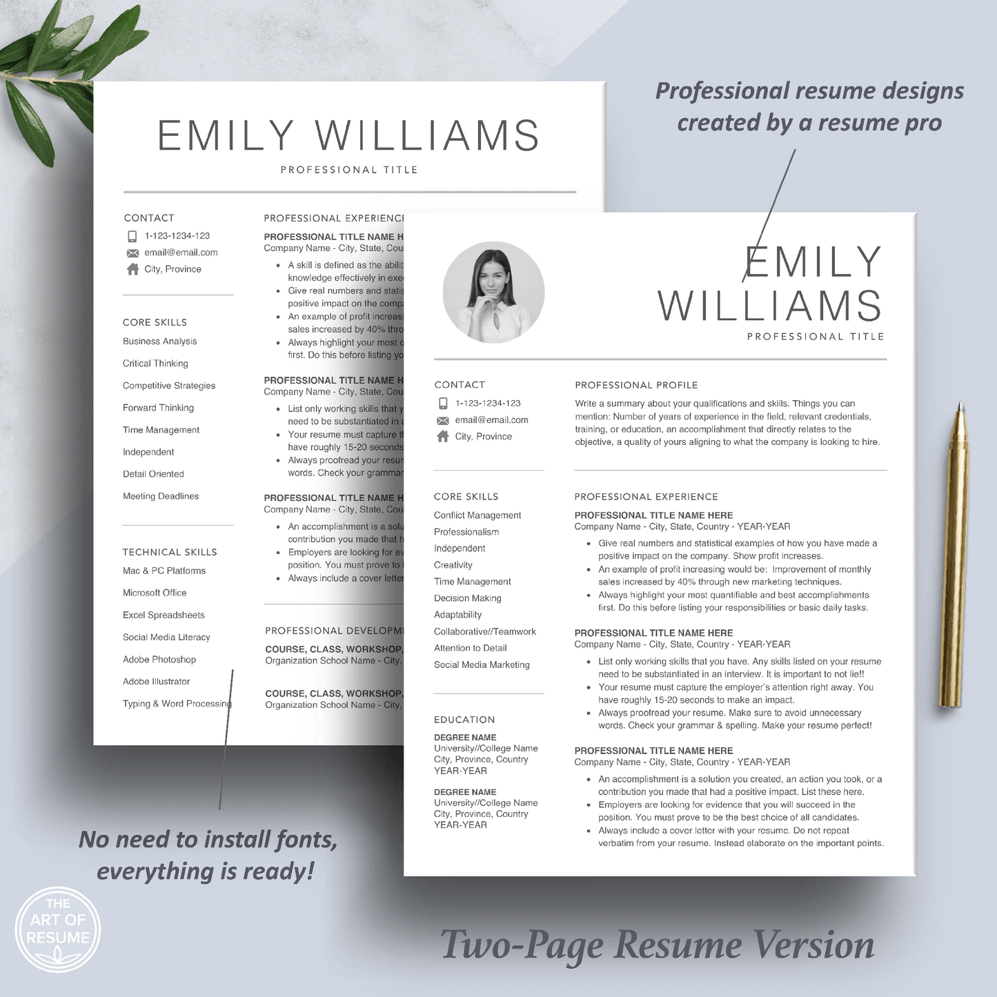 Resume Design with Photo | Executive Resume Design | Cover Letter