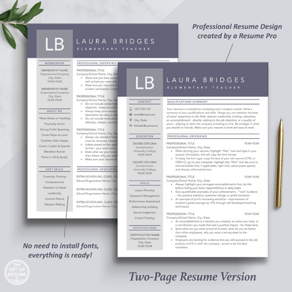 The Art of Resume Templates | Two Page  Professional Purple Executive Resume CV Template | Curriculum Vitae