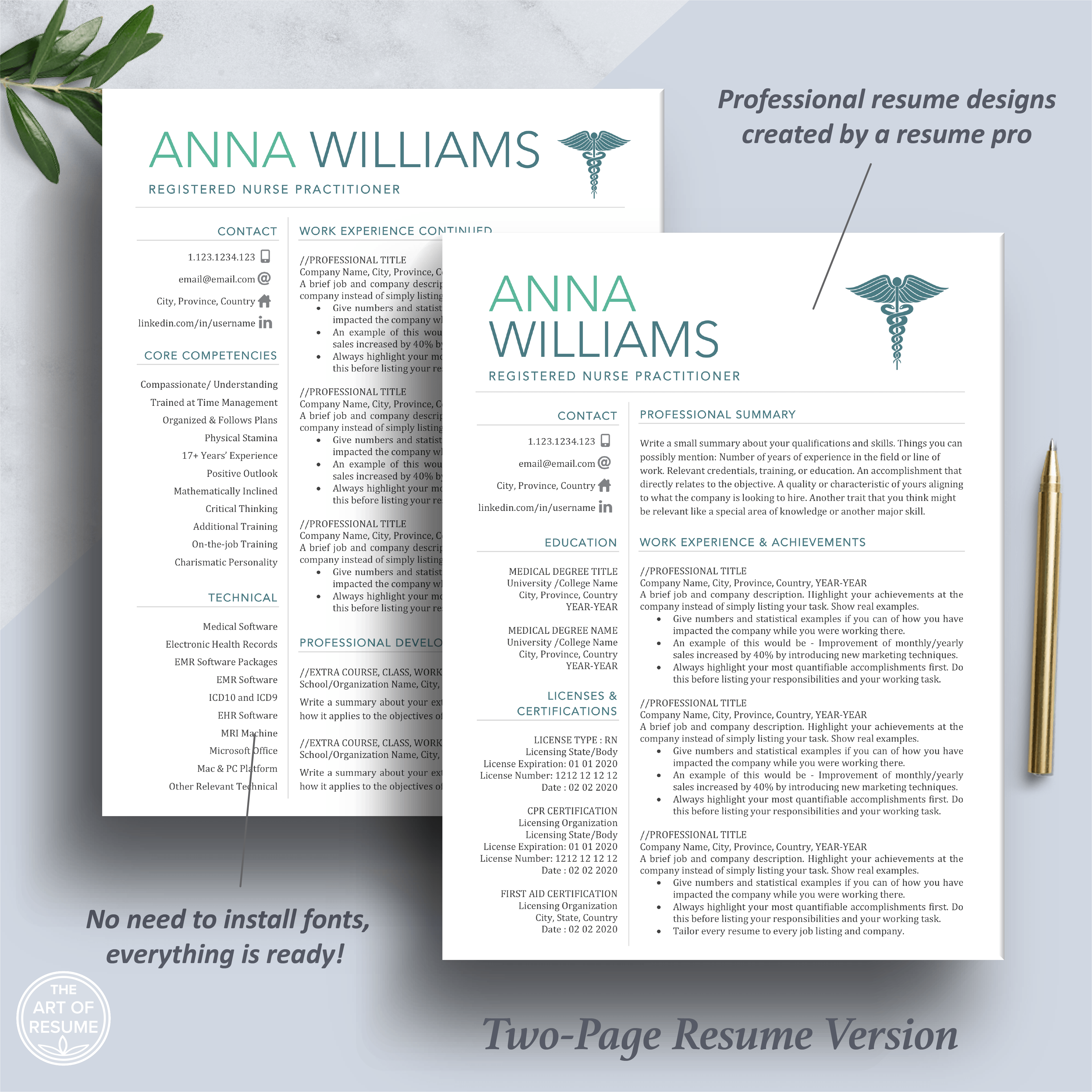 RN Nurse Resume Template Medical CV Nursing Student The Art of Resume
