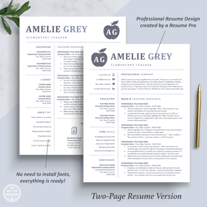 The Art of Resume Templates | Two Page Teacher Blue Grey Executive Resume CV Template | Curriculum Vitae
