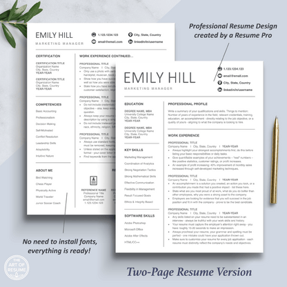 2-Page Modern Resume Design Template Bundle, Instant Download Bundle for Google Docs, Apple Pages, Microsoft Word, Mac and PC
