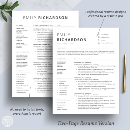 Simple Resume Template | Modern Curriculum Vitae | Executive CV Template - The Art of Resume