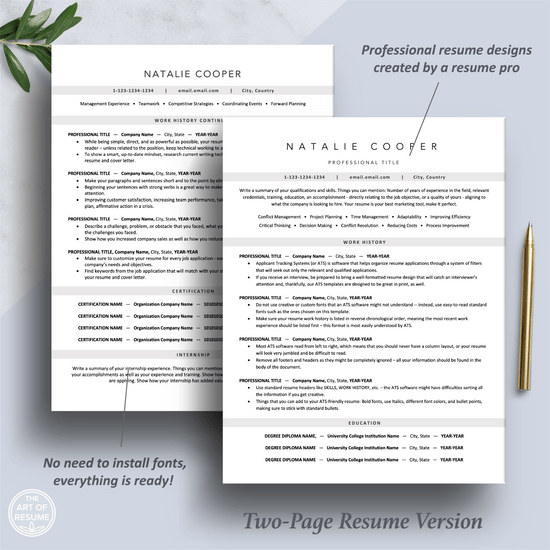 ATS Friendly Resume CV Template, ATS Curriculum Vitae (Application Tra ...