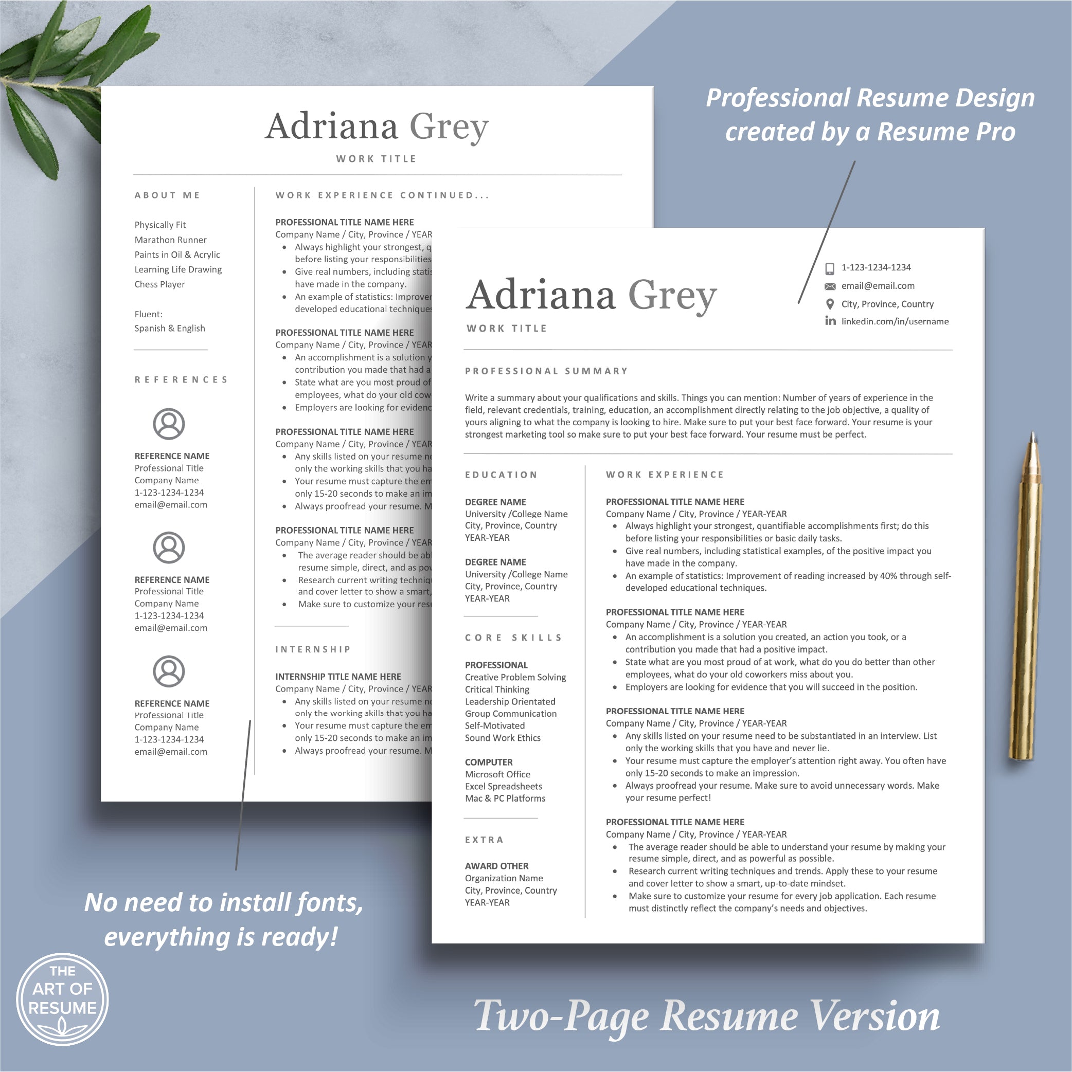 Simple Resume Template, Free Resume with Cover Letter – The Art of Resume