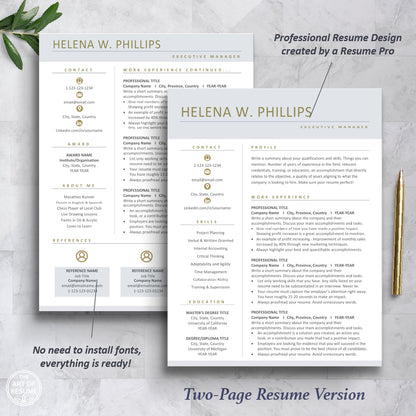 The Art of Resume Templates | Two Page Professional Simple Blue Executive Resume CV Template | Curriculum Vitae