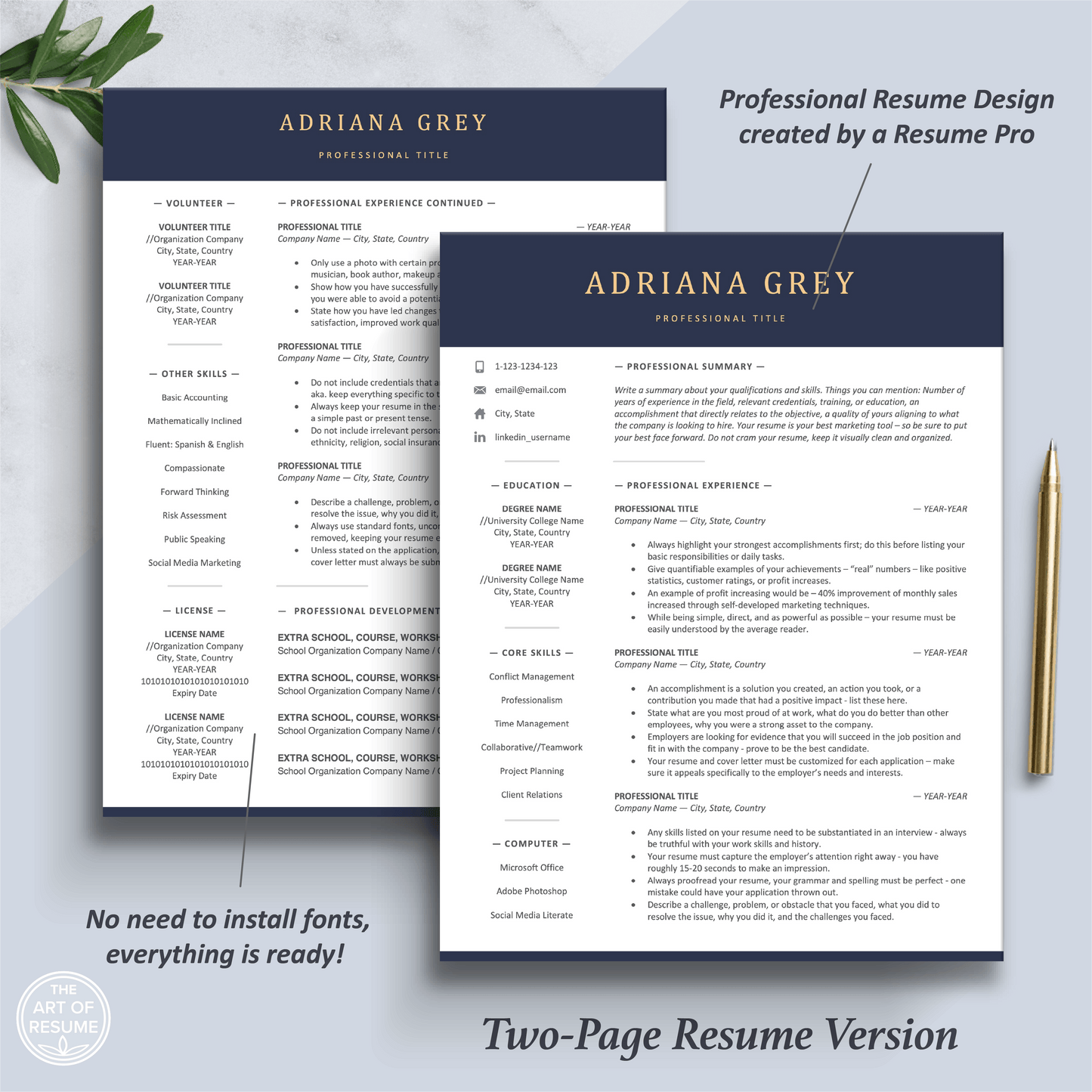 The Art of Resume Templates | Two-Page Modern Executive CEO C-Suite Level Resume CV Design Template Builder Maker | Curriculum Vitae