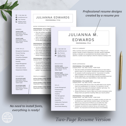Plantilla de currículum profesional | Palabras y páginas | Carta de presentación gratuita
