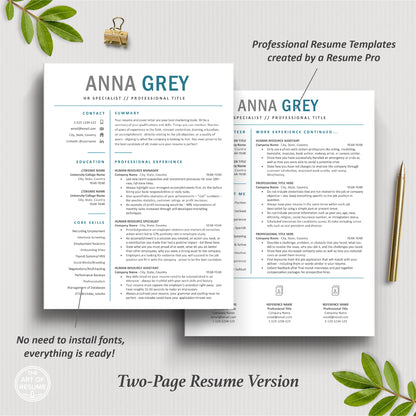 The Art of Resume Template Designs | 2 page modern blue and white resume template design for human resource office design