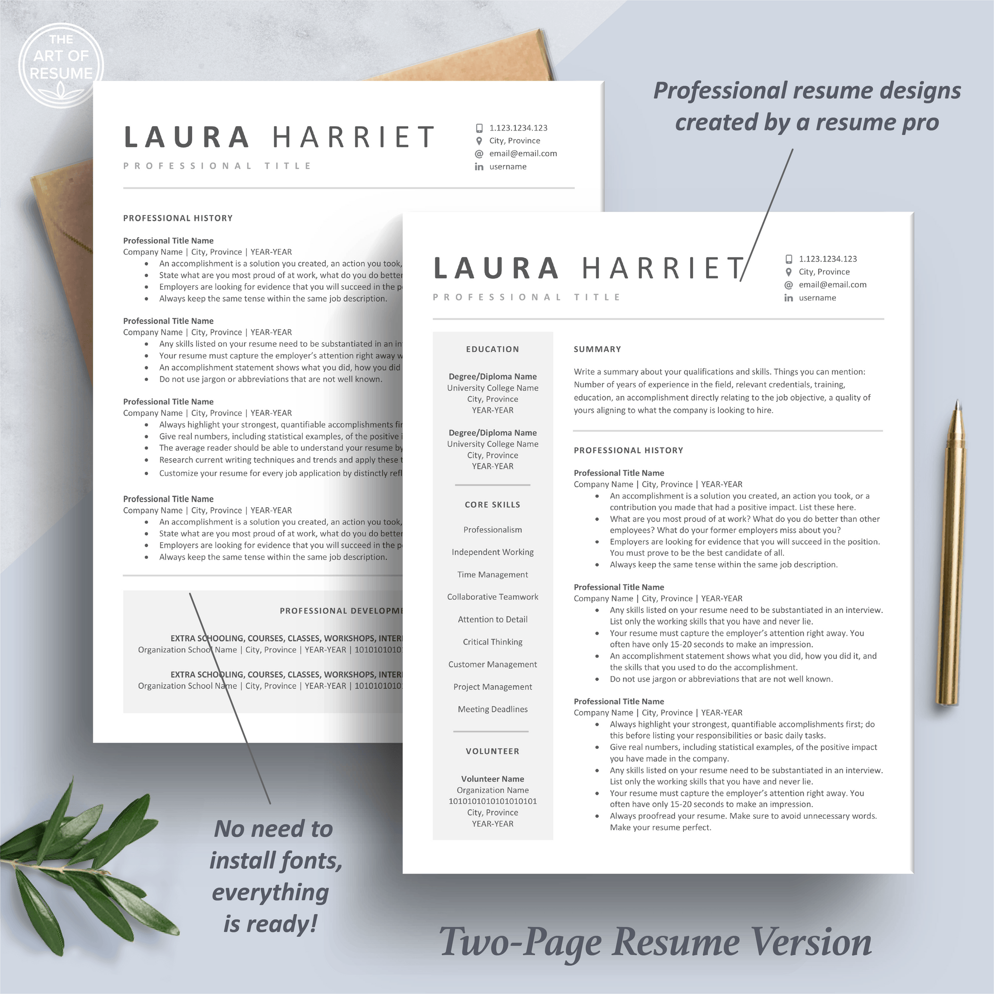 Professional Resume Templates | Free Cover Letter | Modern CV – The Art ...