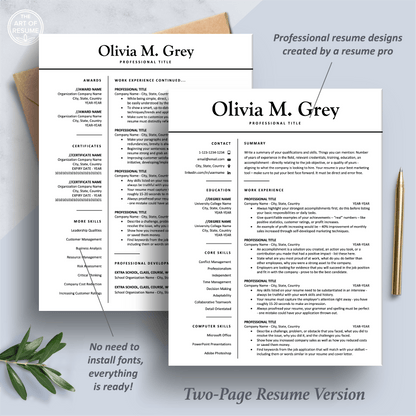 Professional Resume Design | Modern CV Printable | Resume Writing Guide