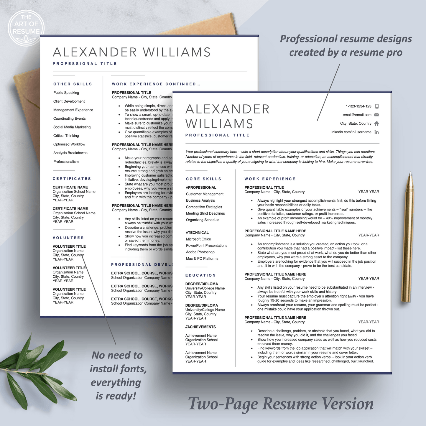 The Art of Resume Templates | Two Page Professional Simple Executive Resume CV Template | Curriculum Vitae