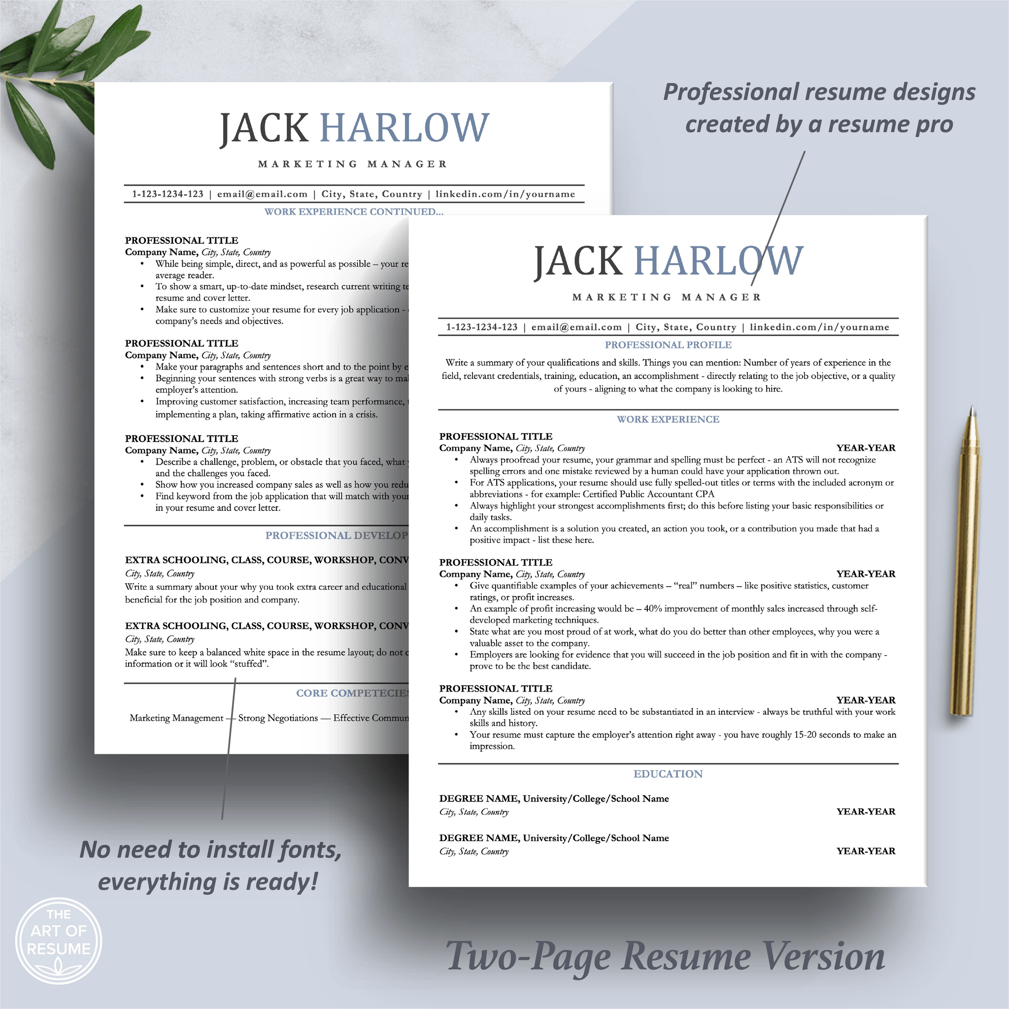 Professional ATS Resume CV Template | Applicant Tracking System Friend ...