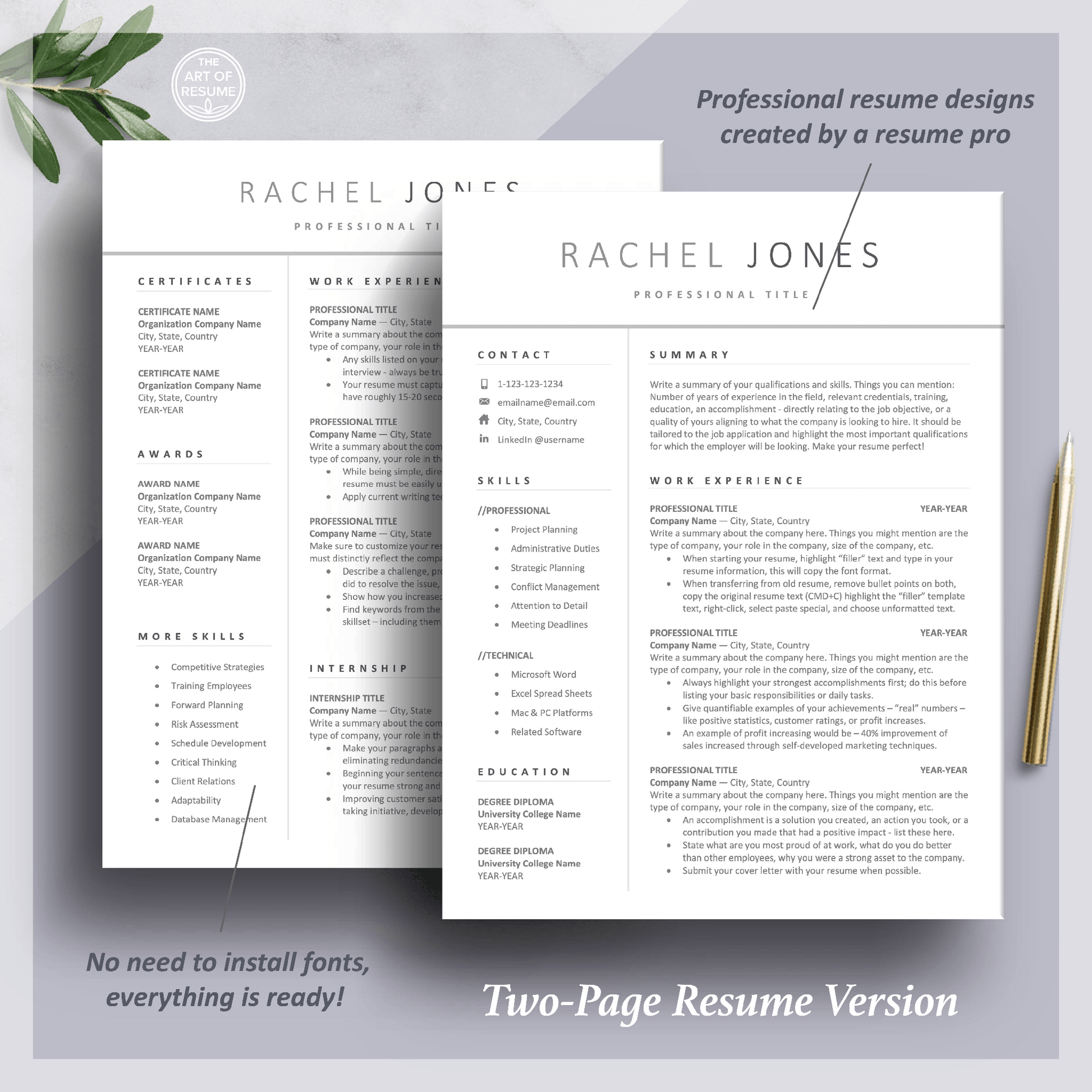 Simple Resume Template | Professional Resume for Any Career - Student CV - The Art of Resume