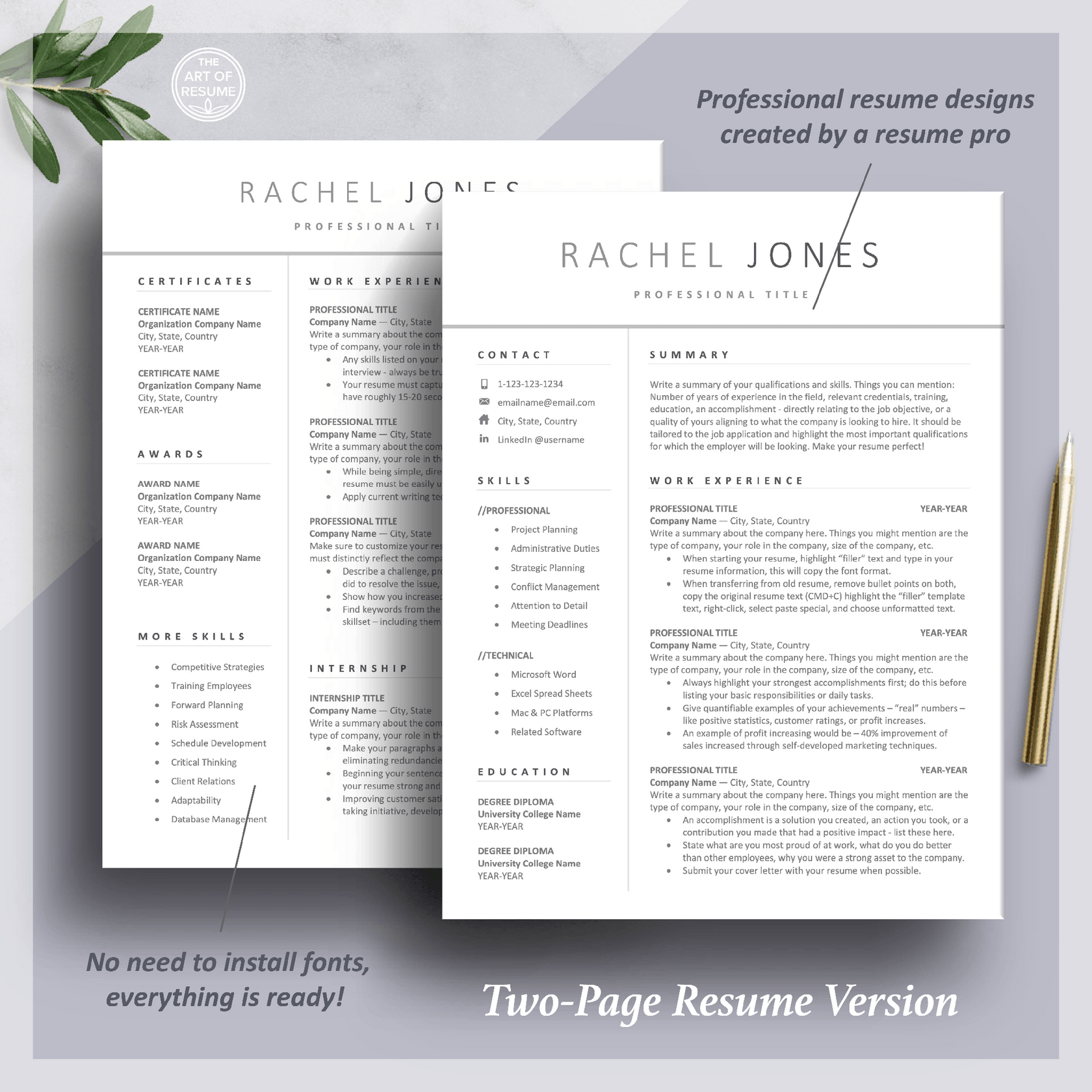 Free Resume Templates | Professional Resume Template Designs – The Art ...