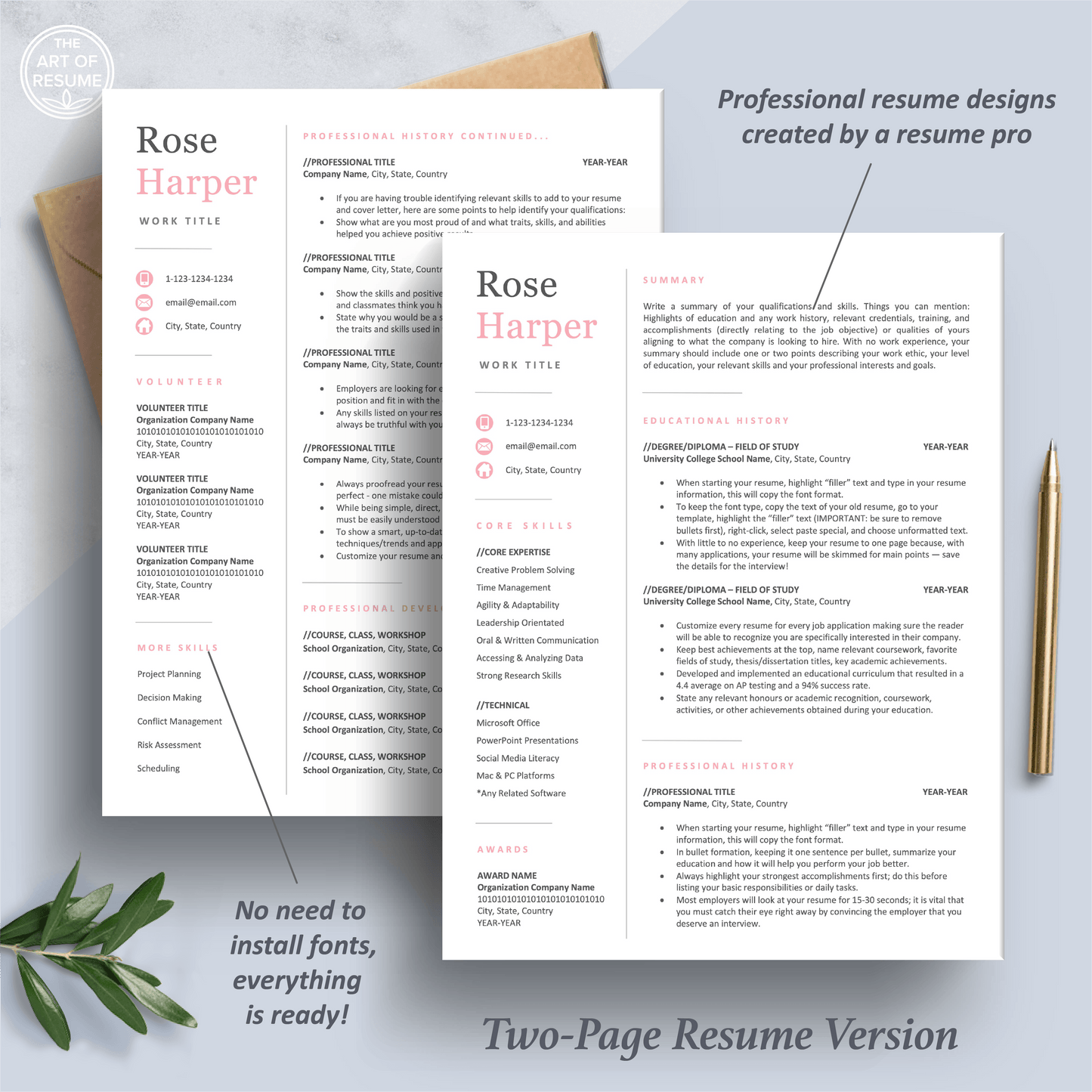 The Art of Resume Templates | Two Page Student Graduate  Executive Resume CV Template | Curriculum Vitae