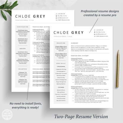 The Art of Resume | Professional Minimalist Resume CV Template Design Bundle | Two Page Resume Format