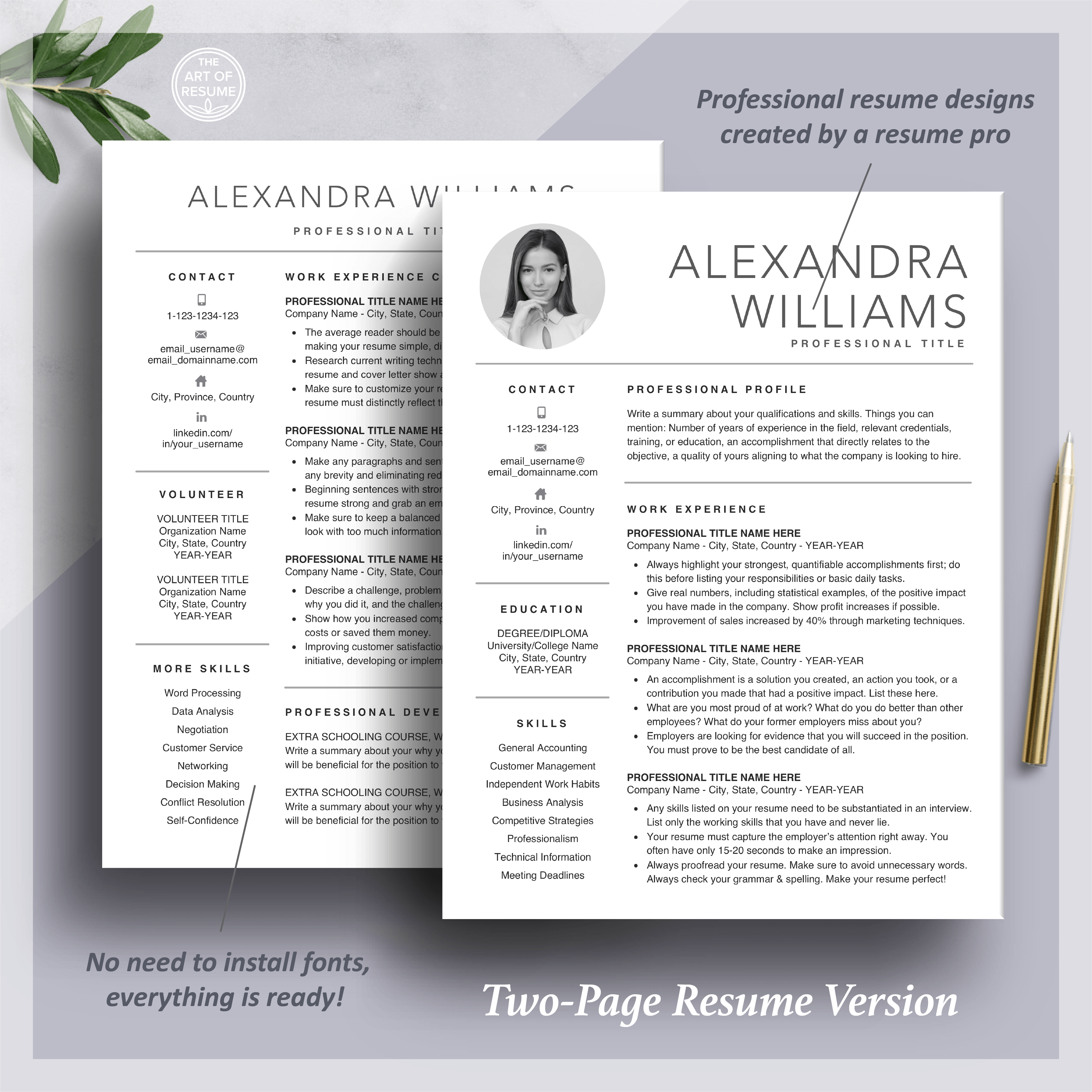 Free Resume Template with Headshot Photo and Cover Letter – The Art of ...