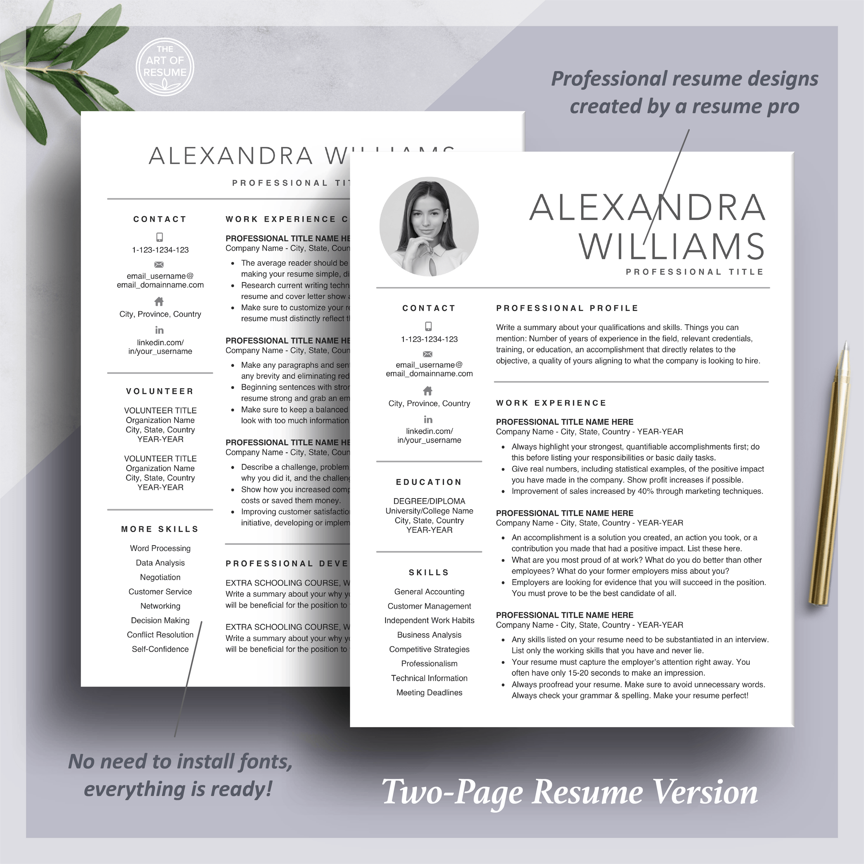 Free Resume Template with Headshot Photo and Cover Letter The Art of