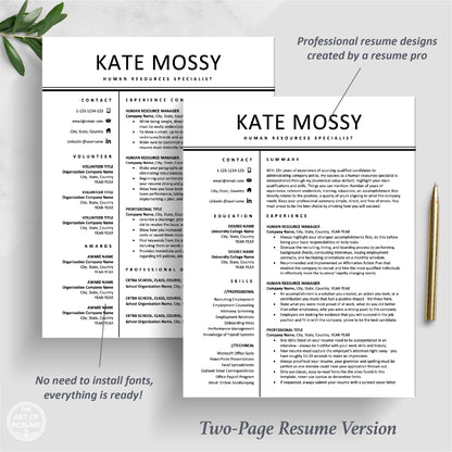 The Art of Resume Templates | Two Page Professional HR Human Resources  Resume CV Template | Curriculum Vitae