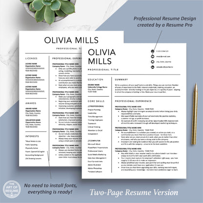 The Art of Resume Templates | Two Page Professional Simple Executive Resume CV Template | Curriculum Vitae