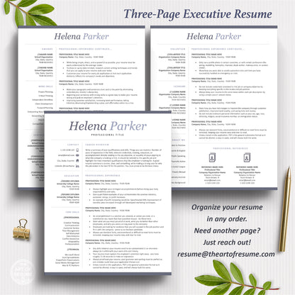The Art of Resume Templates | Three-Page Modern Executive C-Suite level Professional Modern Resume CV Template Format | Curriculum Vitae
