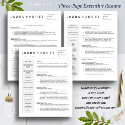 The Art of Resume Templates | Three-Page Modern Executive C-Suite level Professional Modern Resume CV Template Format | Curriculum Vitae