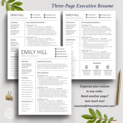 3-Page Executive Resume Design Template Bundle, Instant Download Bundle for Google Docs, Apple Pages, Microsoft Word, Mac and PC | The Art of Resume