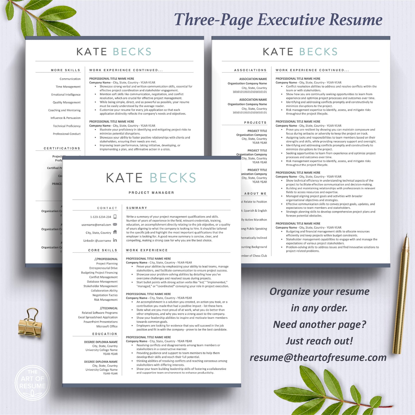 The Art of Resume Templates | Three-Page Executive C-Suite level Professional Modern Resume CV Template Format | Curriculum Vitae