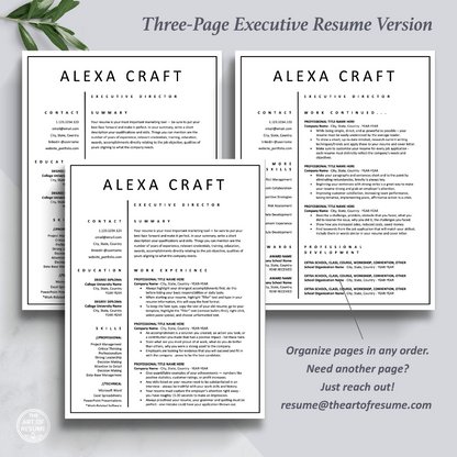 3-Page Executive Resume Design Template Bundle, Instant Download Bundle for Apple Pages and Microsoft Word, Mac and PC