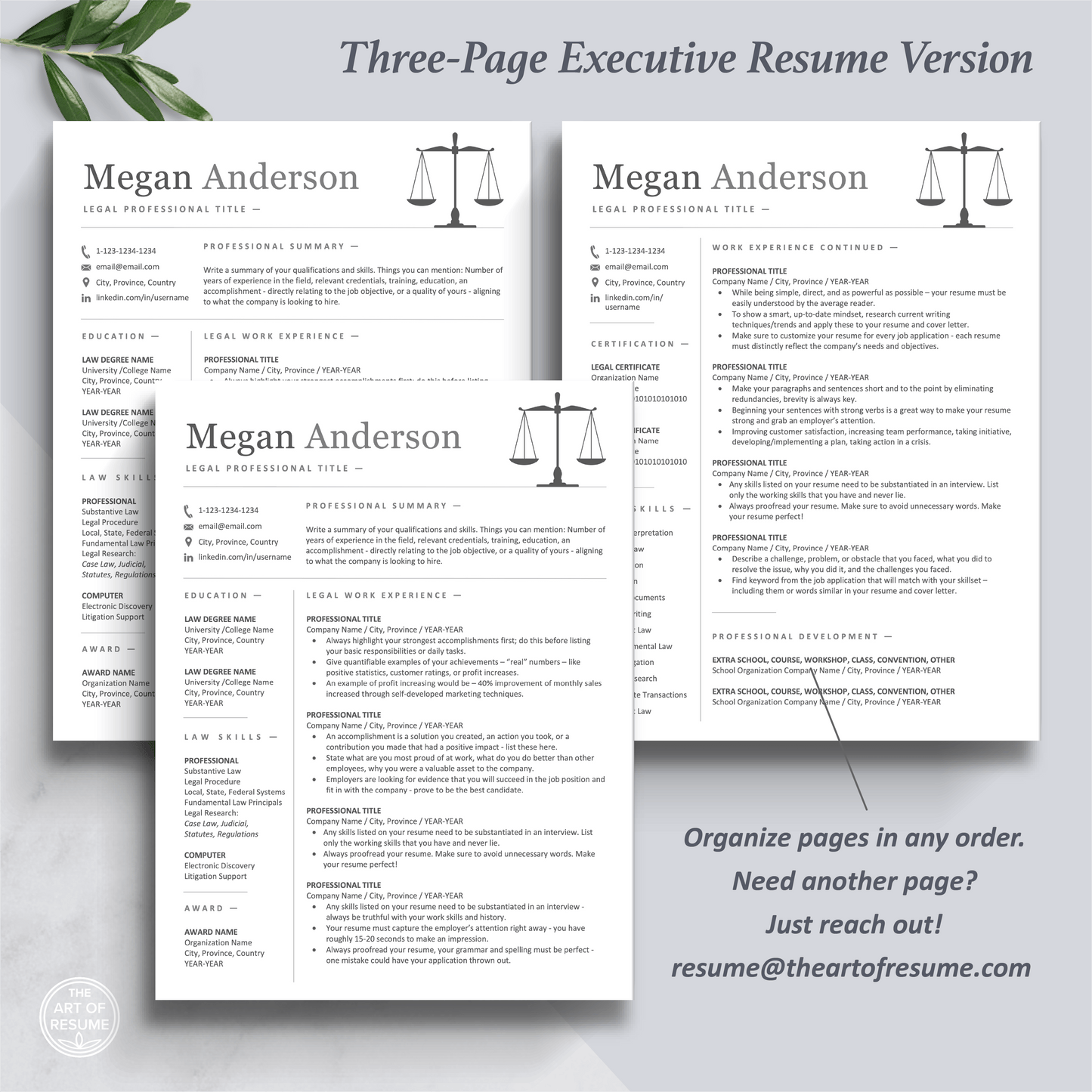The Art of Resume Templates | Three-Page Professional Legal Law Lawyer  Executive CEO C-Suite Level  Resume CV Template Format | Curriculum Vitae