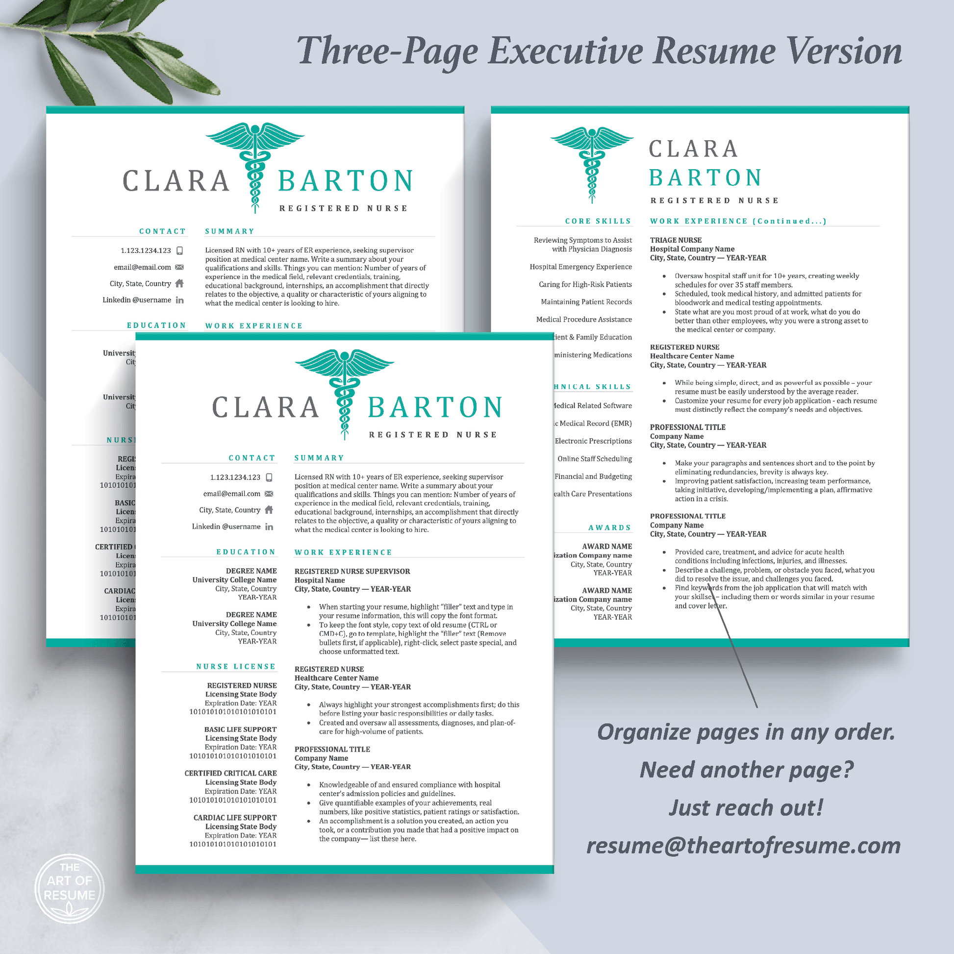 The Art of Resume Templates | Three-Page Professional Nurse Doctor Medical Executive CEO C-Suite Level  Resume CV Template Format | Curriculum Vitae