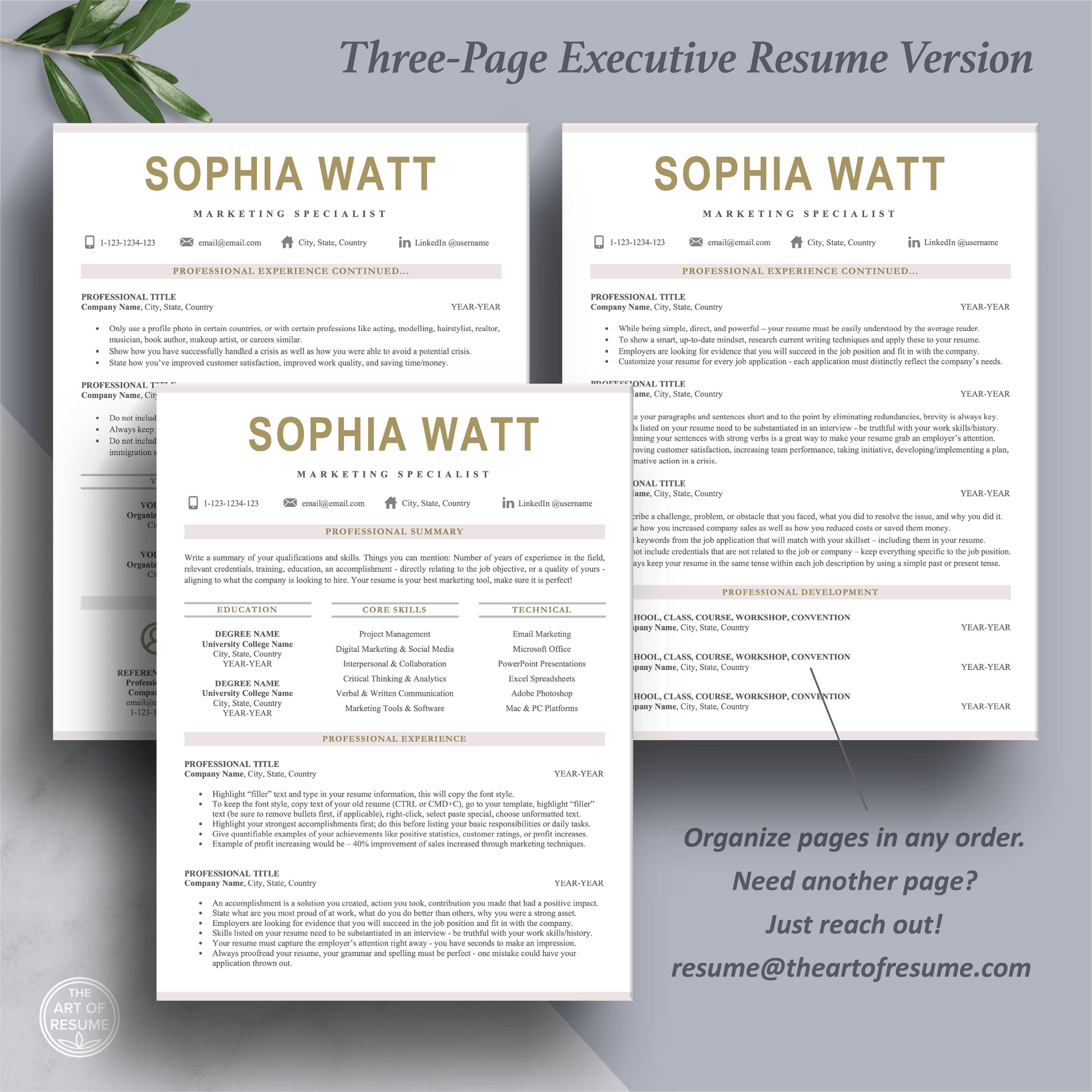 The Art of Resume | Pink Resume Template Design Bundle | Three Page Resume Format