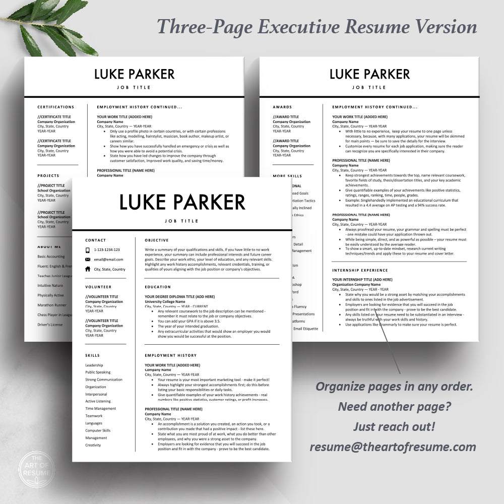 The Art of Resume Template | Three Page Student Basic Resume Template Version