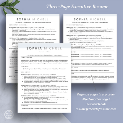 The Art of Resume Templates | Three-Page Professional Simple Executive CEO C-Suite Level  Resume CV Template Format | Curriculum VitaeThe Art of Resume Templates | Professional Simple Cover Letter and Reference Page Design Templates Instant Download