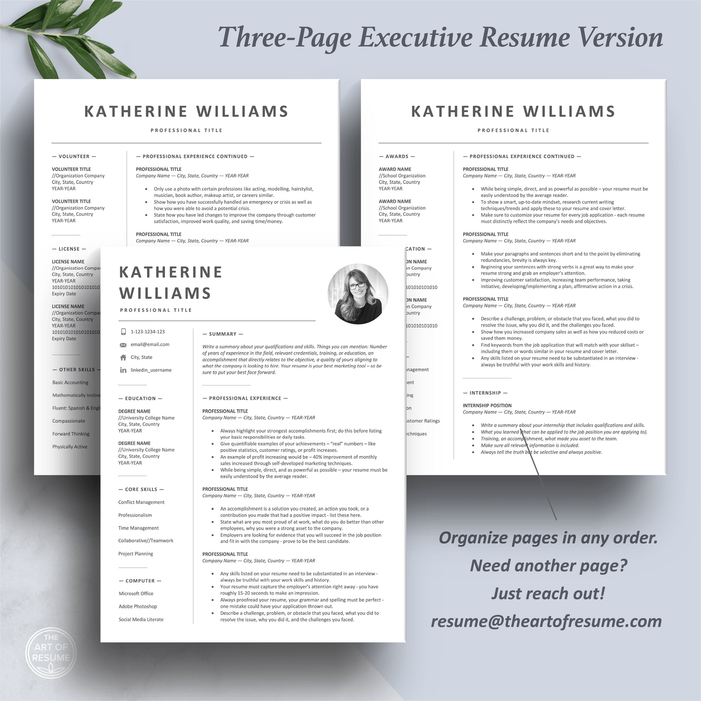 The Art of Resume | Professional Resume with Photo Template | Three Page Resume Format