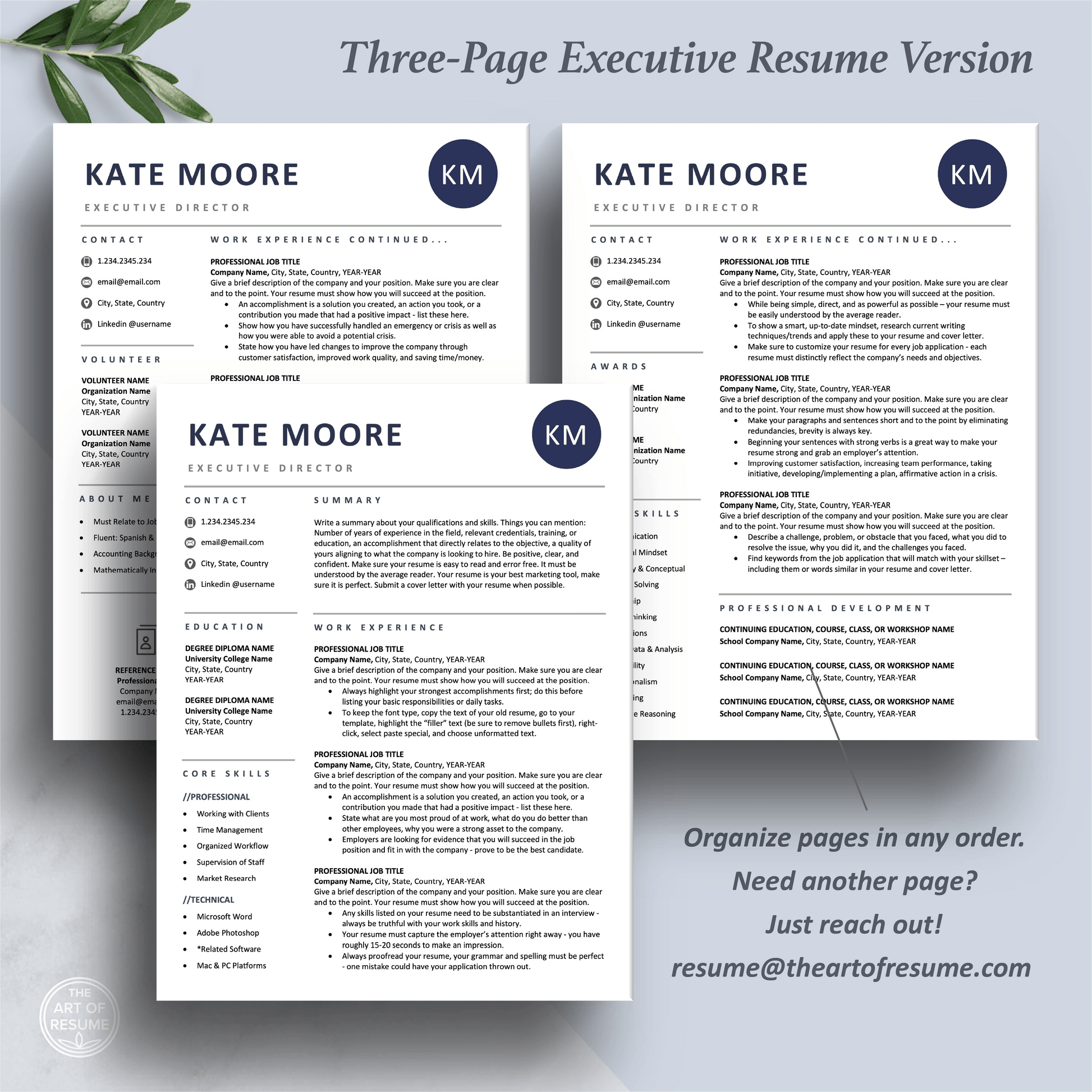 Professional Resume Template | Navy Blue CV Template Design - The Art of Resume