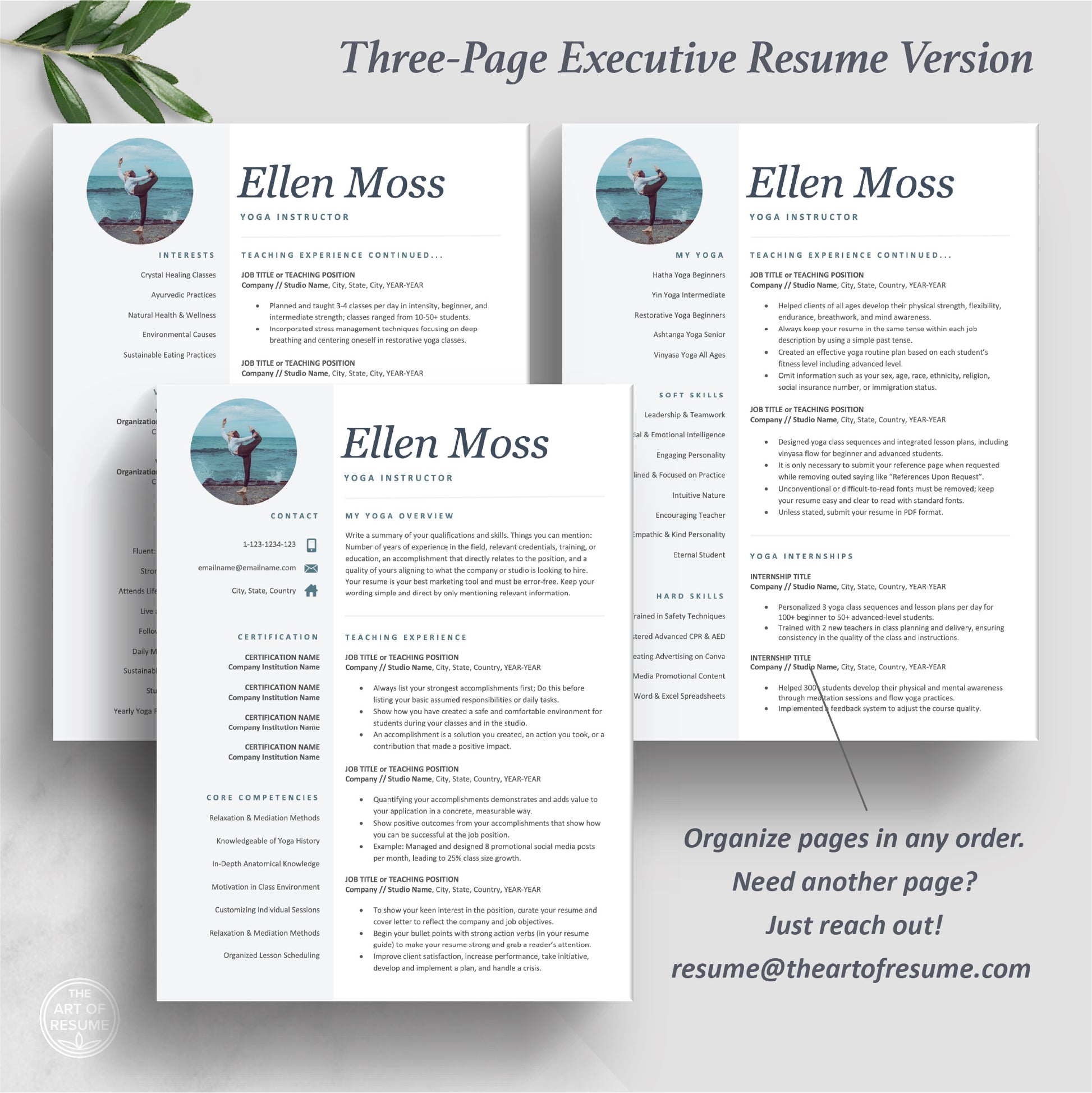 The Art of Resume Templates | Three-Page Yoga Teacher Resume CV Template Format | Curriculum Vitae