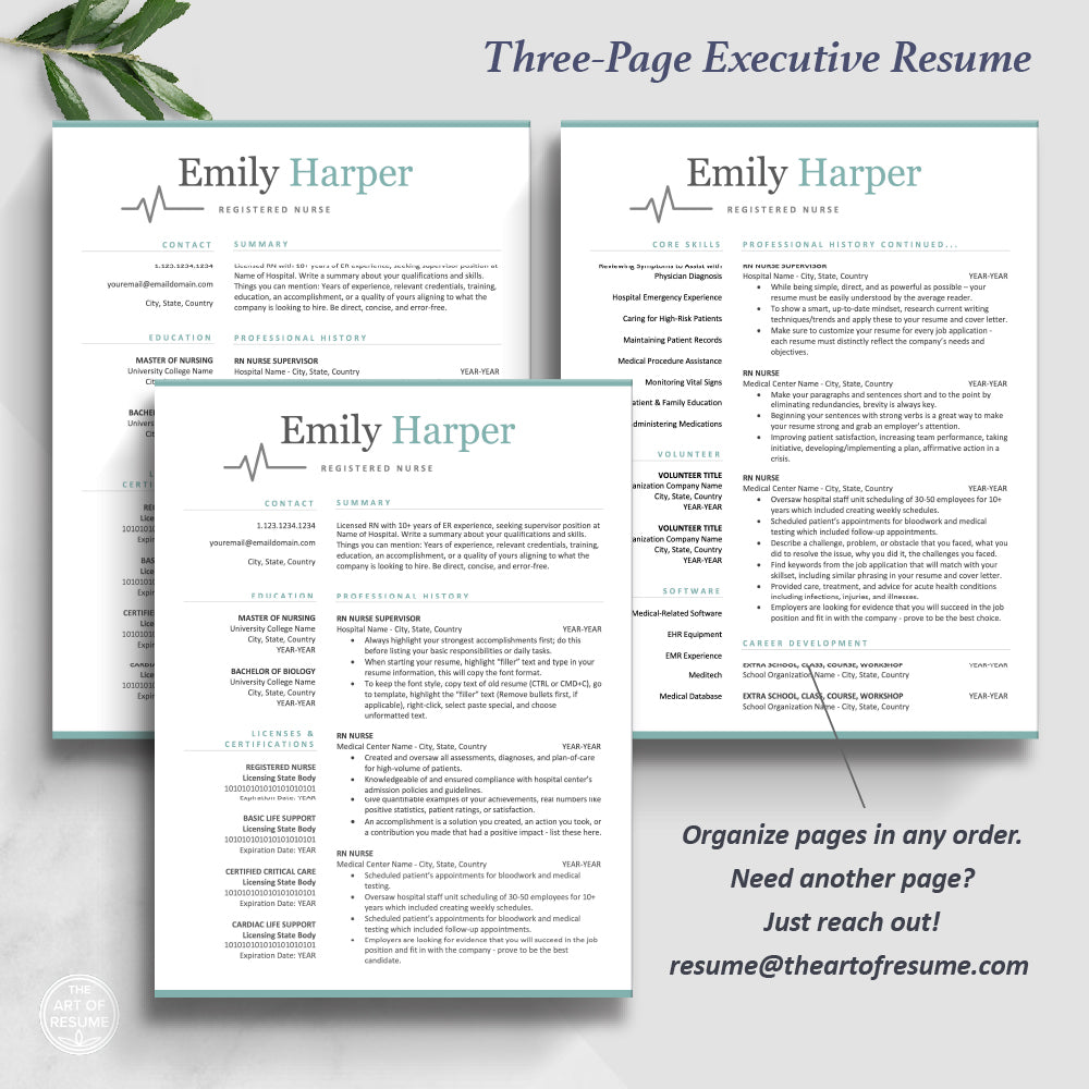 The Art of Resume | Medical Nurse Doctor Resume CV Template Maker Bundle | 3 Page Resume Format